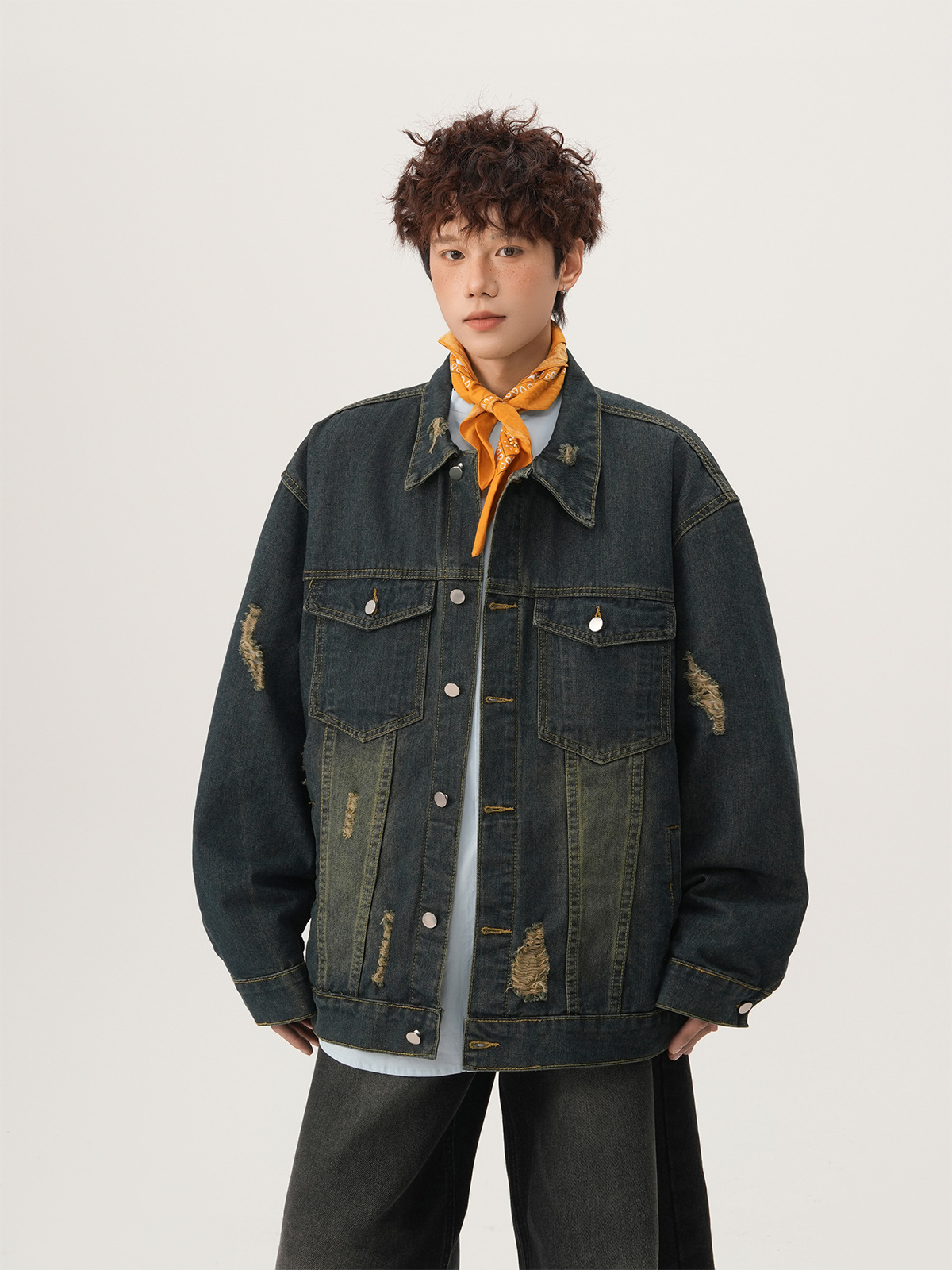 아메리칸 하이 스트리트 립드 데님 재킷 가을 캐주얼 패 - Street Fashion Vintage 리뷰 및 가격