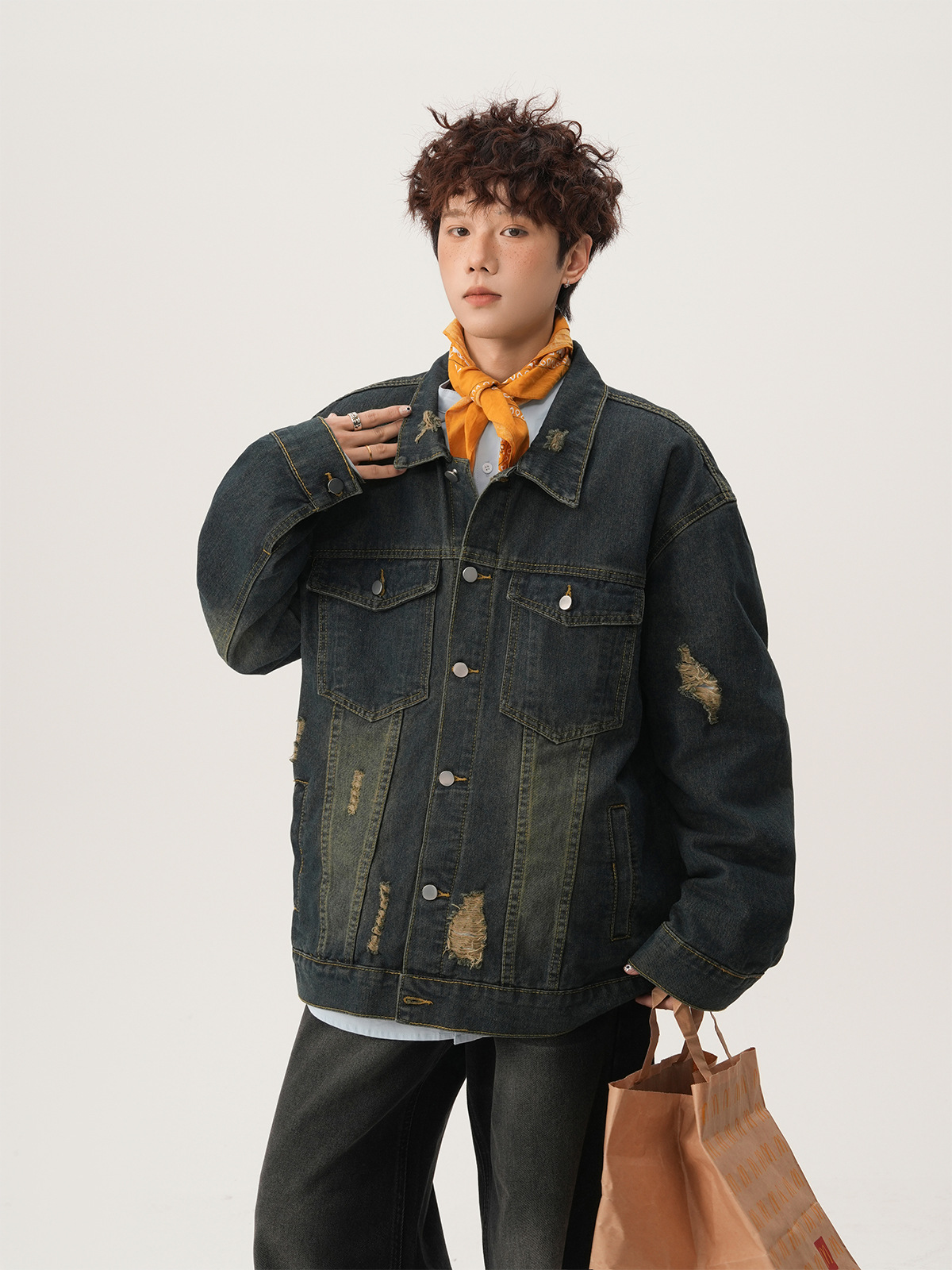 아메리칸 하이 스트리트 립드 데님 재킷 가을 캐주얼 패 - Street Fashion Vintage 리뷰 및 가격