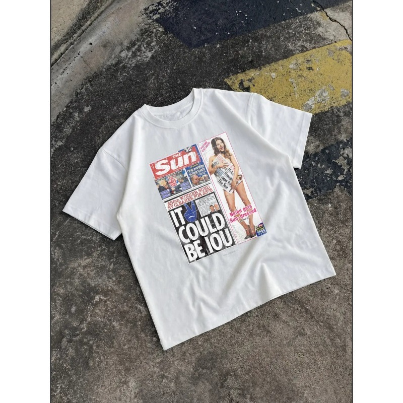 여성 빈티지 신문 티셔츠 매거진 슬로건 그래픽 프린트  - Street Fashion Magazines 리뷰 및 가격