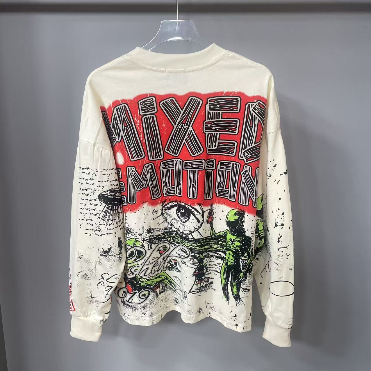 고품질 디자이너 MIXED-EMOTION 긴팔 티셔츠  - Street Fashion Vintage 리뷰 및 가격