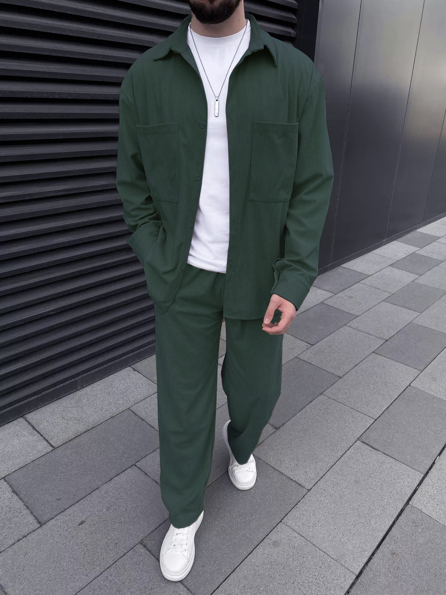남성용 코듀로이 투피스 세트: 긴소매 버튼다운 셔츠와  - Street Fashion China 리뷰 및 가격