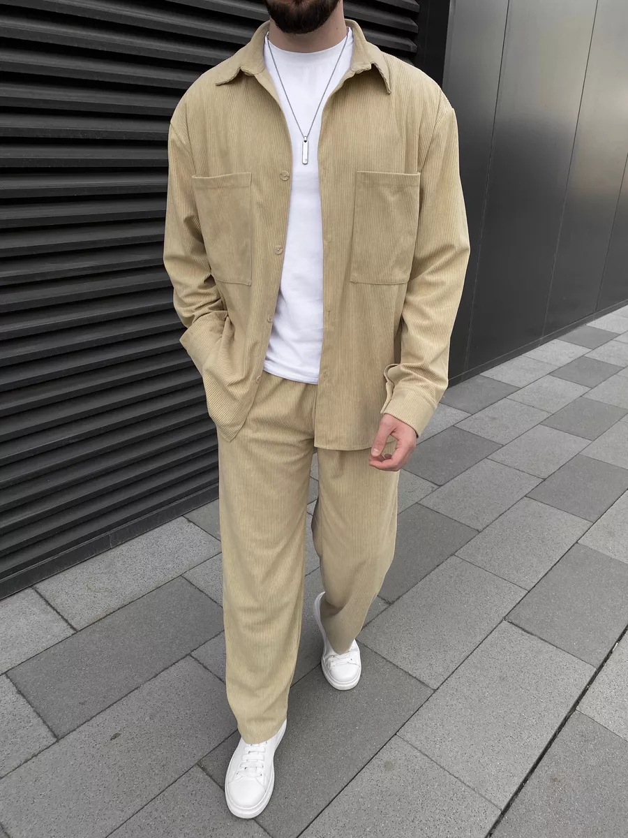 남성용 코듀로이 투피스 세트: 긴소매 버튼다운 셔츠와  - Street Fashion China 리뷰 및 가격