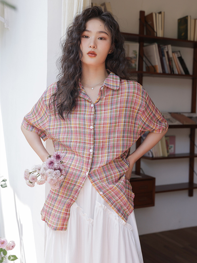 여름 신상 여성 턴다운 칼라 코튼 셔츠 반팔 빈티지 하 - Street Fashion Vintage 리뷰 및 가격