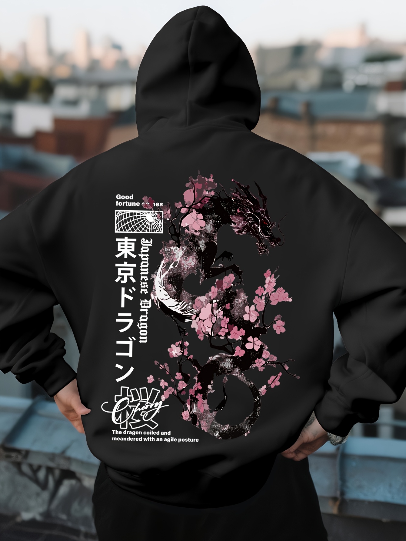 남성용 힙합 스포츠 후드티, 일본식 용과 벚꽃 패턴 프 - Street Fashion Asian Men 리뷰 및 가격