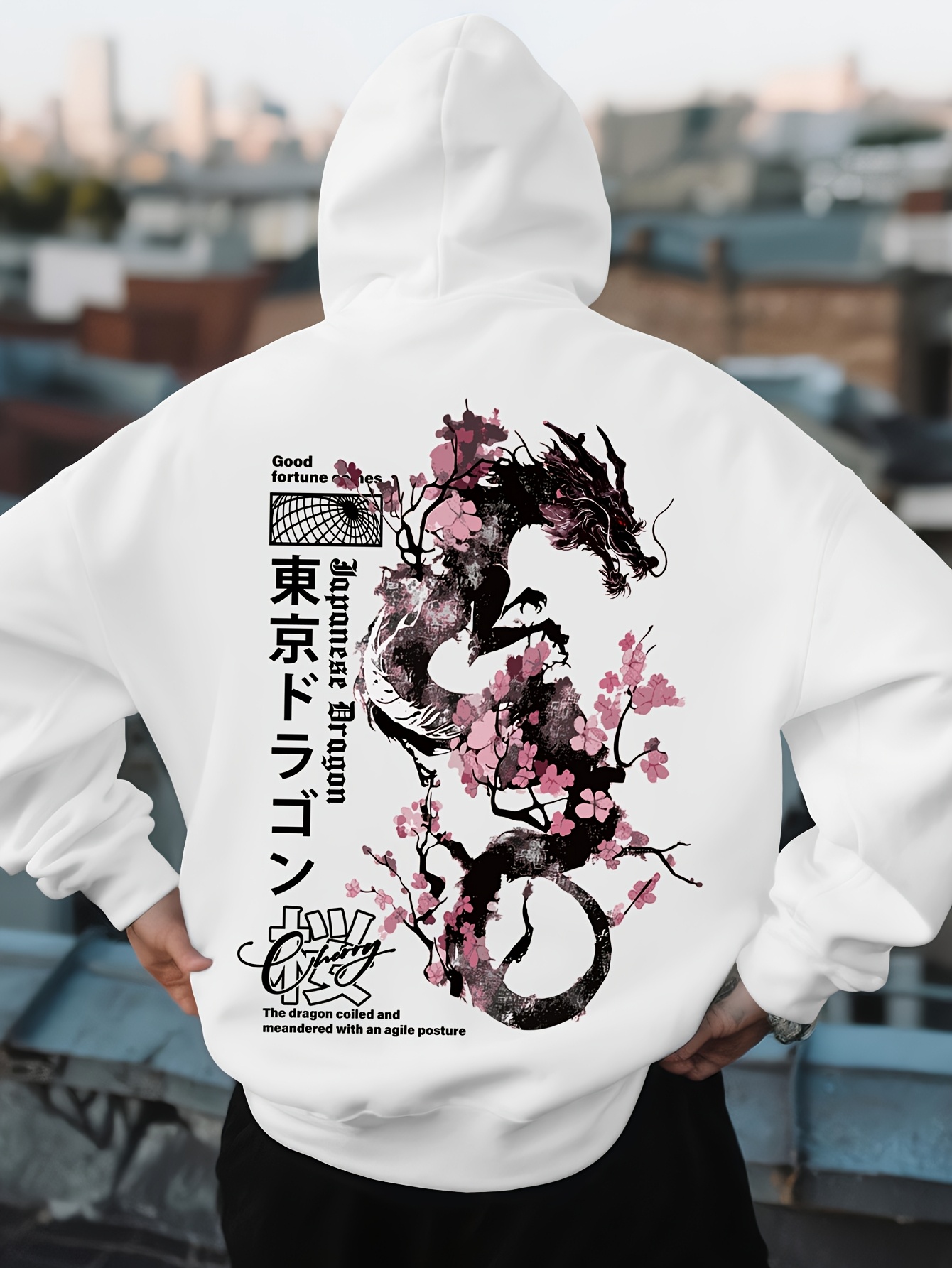 남성용 힙합 스포츠 후드티, 일본식 용과 벚꽃 패턴 프 - Street Fashion Asian Men 리뷰 및 가격