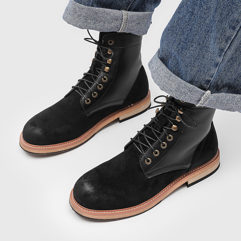 영국 스타일의 남성 패션, 정품 가죽 부츠, 검은색,  - Street Fashion Vintage 리뷰 및 가격