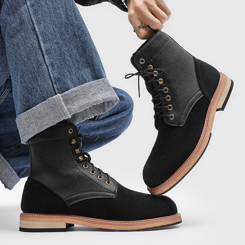 영국 스타일의 남성 패션, 정품 가죽 부츠, 검은색,  - Street Fashion Vintage 리뷰 및 가격